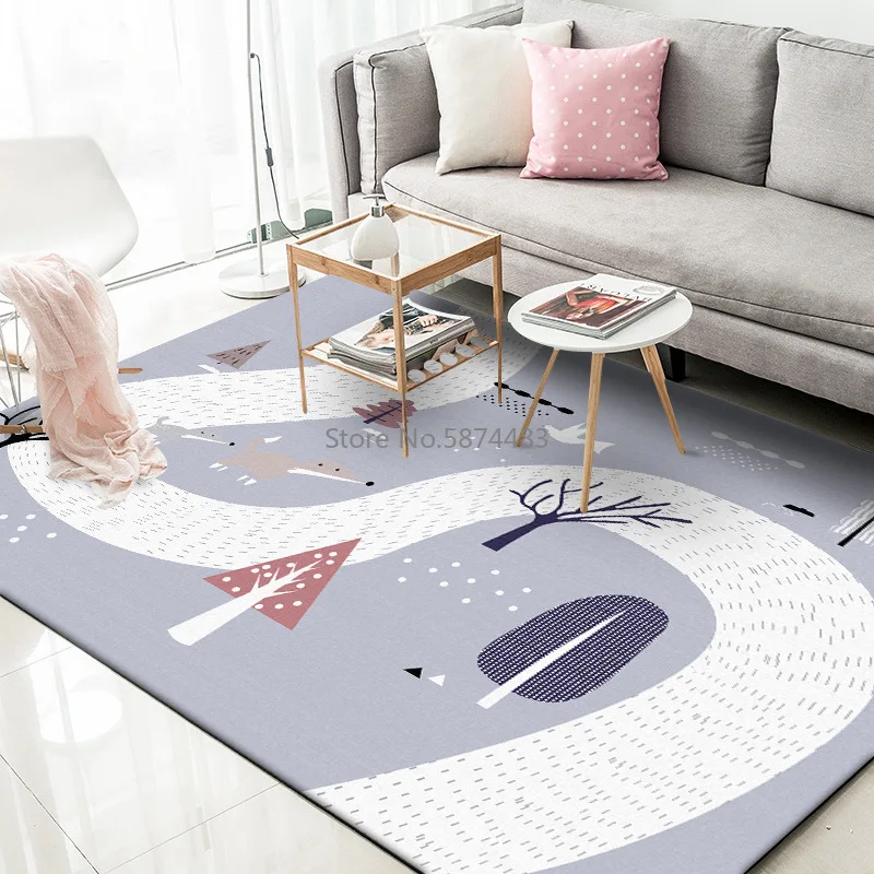 

200*300cm Fashionable Modern Simple Gray White Korean Cartoon Animal Living Room Bedroom Kitchen Bedside Carpet Mat