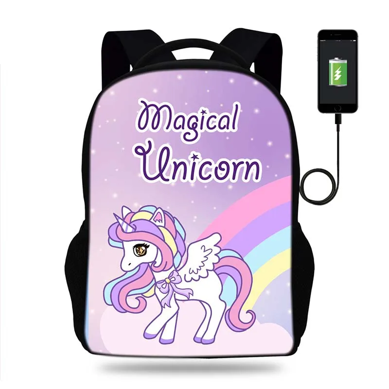 Рюкзак для девочек-подростков с USB-портом и принтом единорога | Багаж сумки