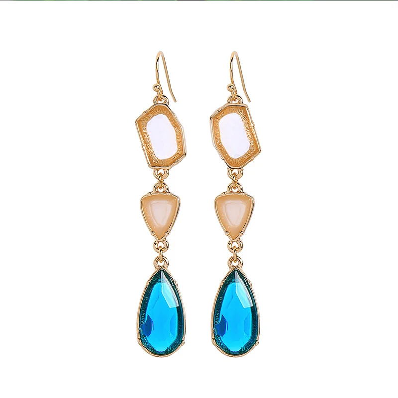 Pure and fresh alloy blue gem crystal drop earrings for ladies simple versatile European American fashion jewelry earrin | Украшения и