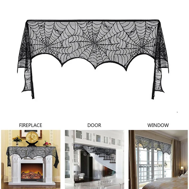 Ourwarm Хэллоуин Вечерние черные кружева паутина на камин мантия шарф скатерти