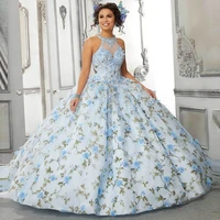 halter floral dress 3d flowers ball gown elegant dresses for women wedding dress ever pretty evening gown plus size long dress