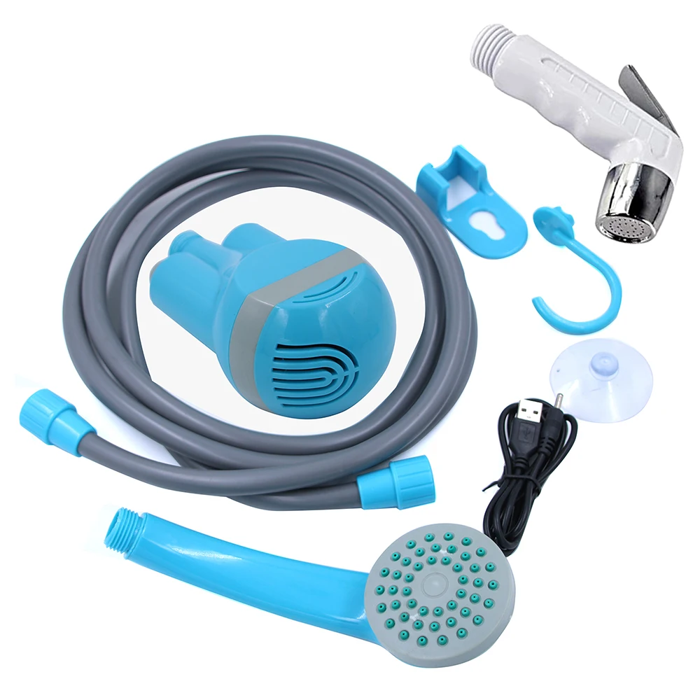 

Camping Shower Outdoor USB Charging Handheld Rechargeable Shower head Pumps with 2 Nozzles for Travel Car Wash Swimming Pool
