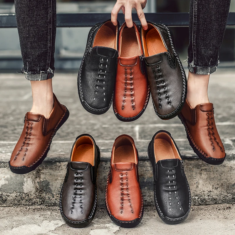 

Leather Men Shoes Luxury Brand Italian Casual Mens Loafers Moccasins handmade Breathable Slip on Driving Shoes big size 48