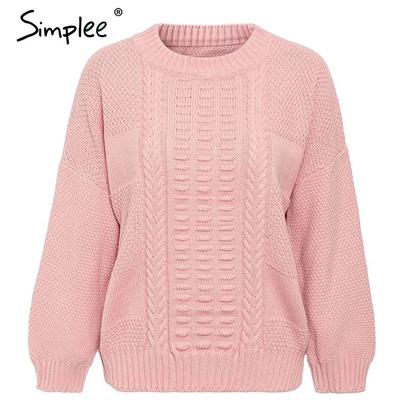Simplee женская трикотажный пуловер Повседневный свободный рукав розовые пуловеры