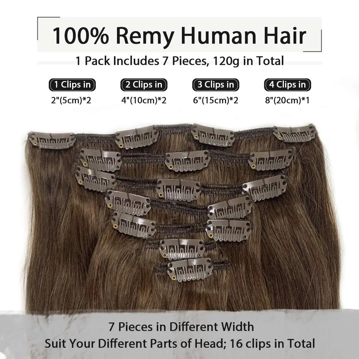 Extensiones de cabello humano liso con Clip para mujer, extensiones de cabello Natural con cabeza completa, gruesas, 120G