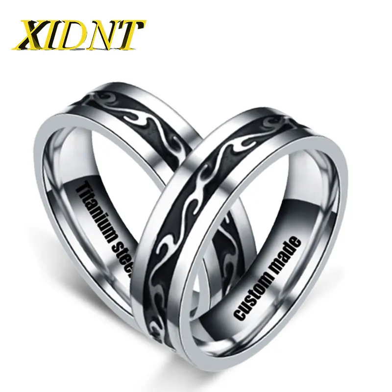 

6MM Personalized Custom New Hip Hop Punk Black Flame Stainless Steel Domineering Men's Ring Fashion Simple Jewelry Party Gift