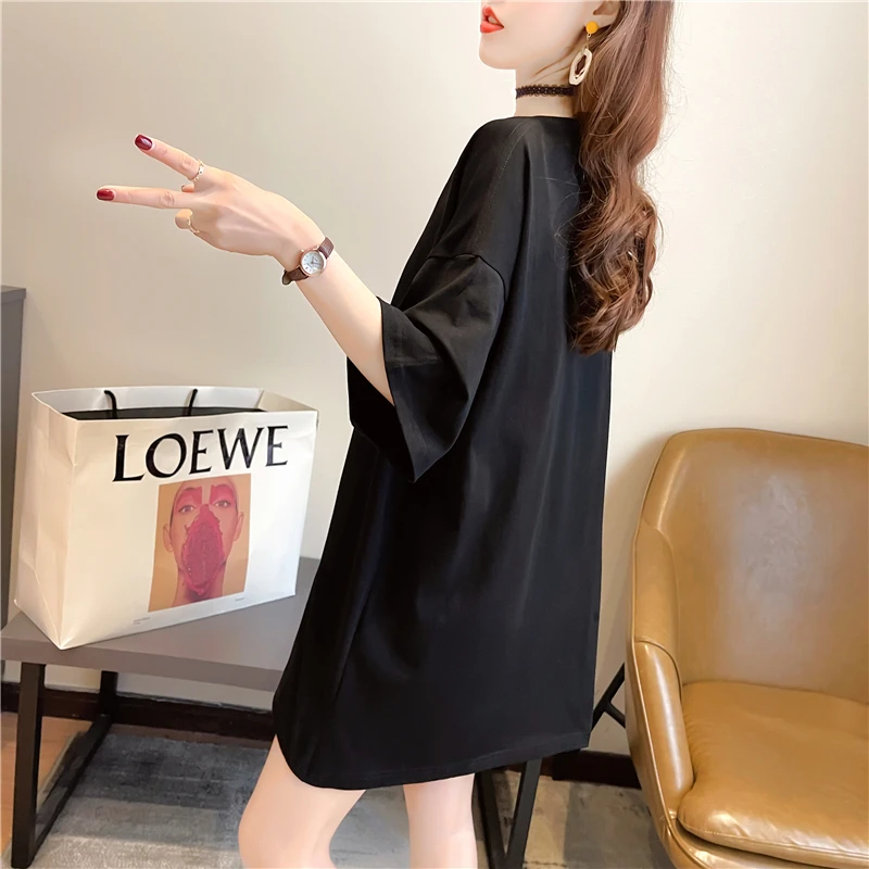 

Houthion Printed Women's T-shirt Cotton Loose Short Sleeve Tshirt Plus Size Top New Korean Fashion Tops Casual O-neck T Shirt