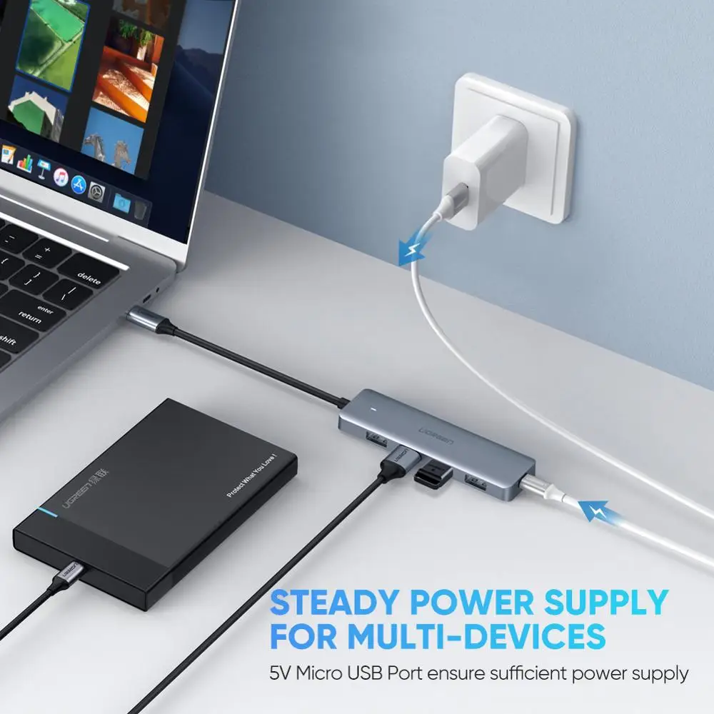 USB-концентратор UGREEN 4 порта USB Type-C на 3 0 разветвитель адаптер для MacBook Pro iPad Samsung Galaxy