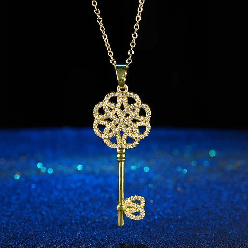 Gold Juya Micro Pave Циркон модное индийское ожерелье с подвеской в виде ключа для женщин девочек подарок для свадьбы дня рождения ожерелье поставки - Окраска металла: Gold