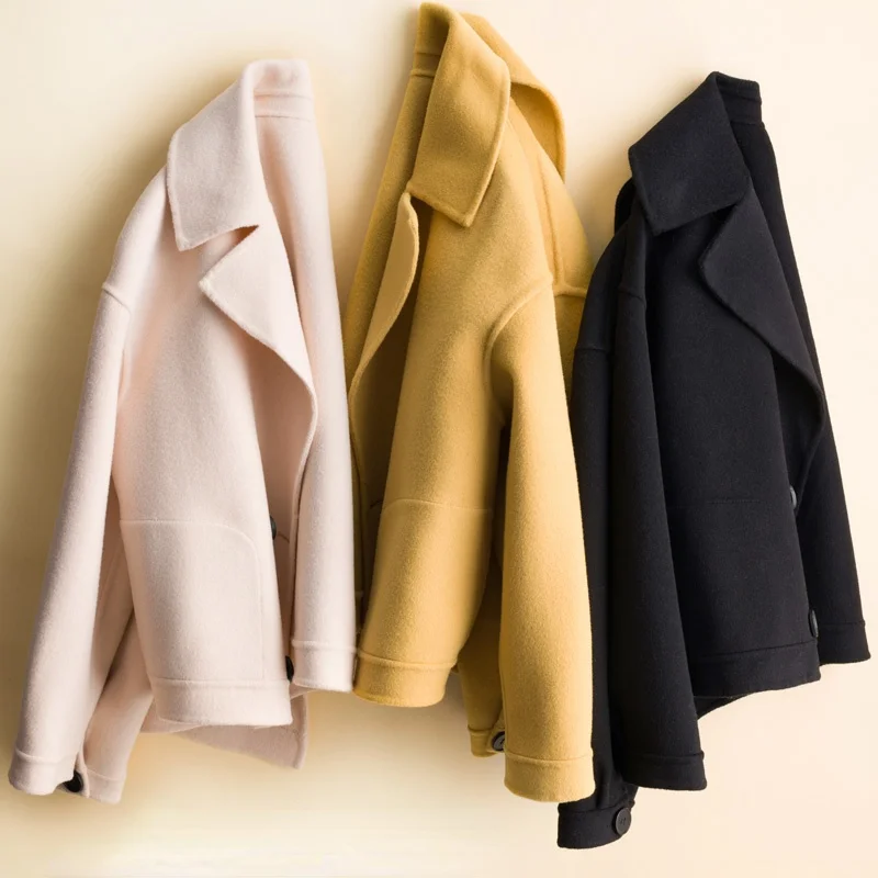 Autumn 100% Genuine Double-faced Woolen Coats Female New Fashion Short Black Double Breasted Women Clothing Jaquetas Gmm142