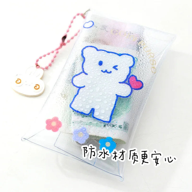 Яркий прозрачный кошелек с медведем маленький для ключей портативный мини