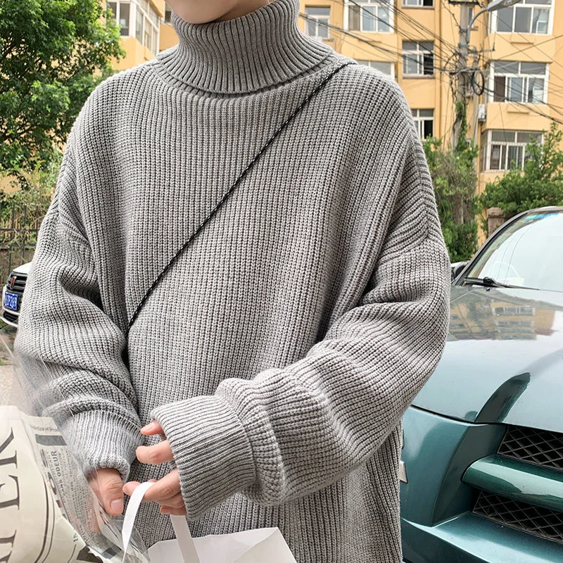

INXYZ 2021 Men's Fashion Solid Color Striped Sweater Turtleneck Thick Casual Loose Pullover Women Couple Winter Warm Tops