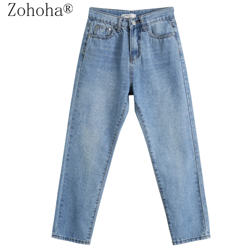 

Zohoha 2021 Summer Women High Waist Jeans Show Thin Loose Harlan Nine Minutes of Pants Bule Jeans for Women