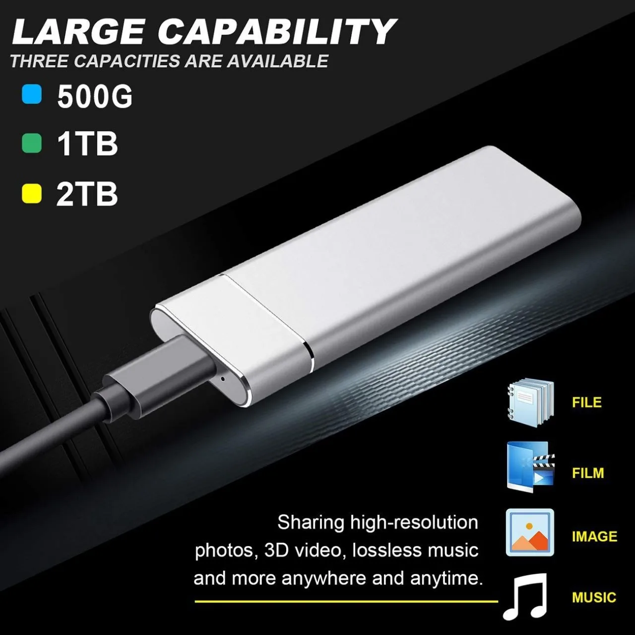 2 ТБ/1 ТБ M.2 корпус переносного жесткого диска Тип C USB3.1 Портативный SSD