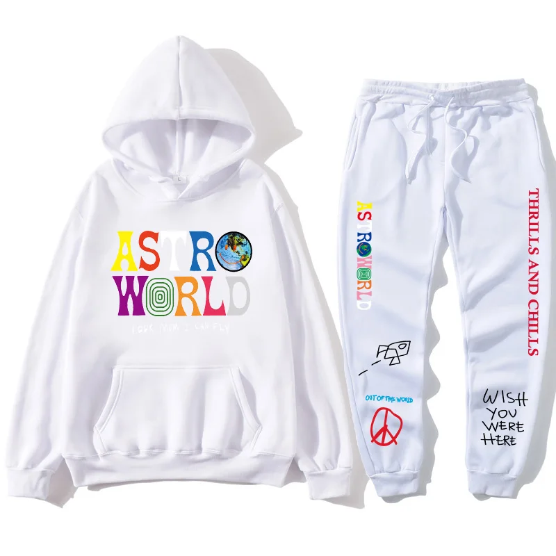 

travis scott astroworld espero que você esteja aqui hoodies moda letras astroworld moletom com capuz streetwear + calças moletom