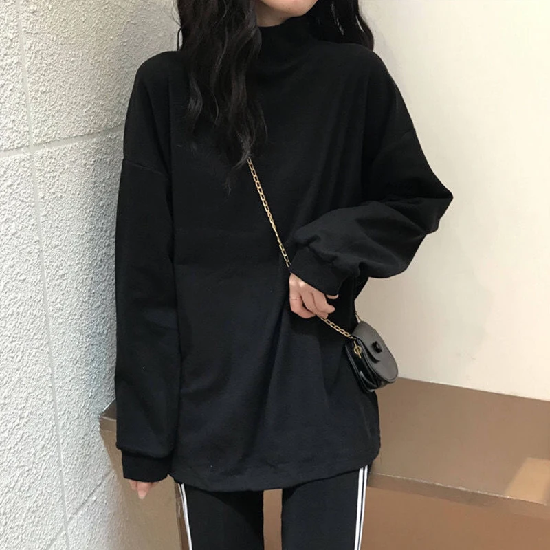 

Autumn Winter thick bottoming shirt T-shirt pullovers Women 2021 loose Casual Half high collar big size Sweater Pullover female