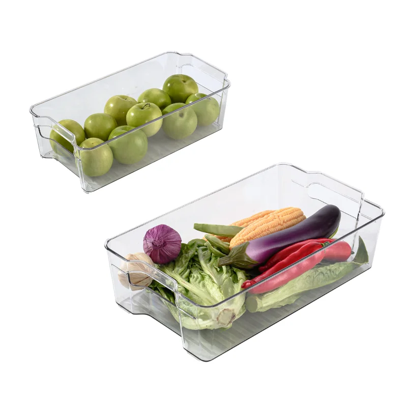 

Набор из 2 пластиковых кухонных корзин с ручками-органайзеры для морозильной камеры и кладовой, шкафы и столешницы, без БФА, прозрачные