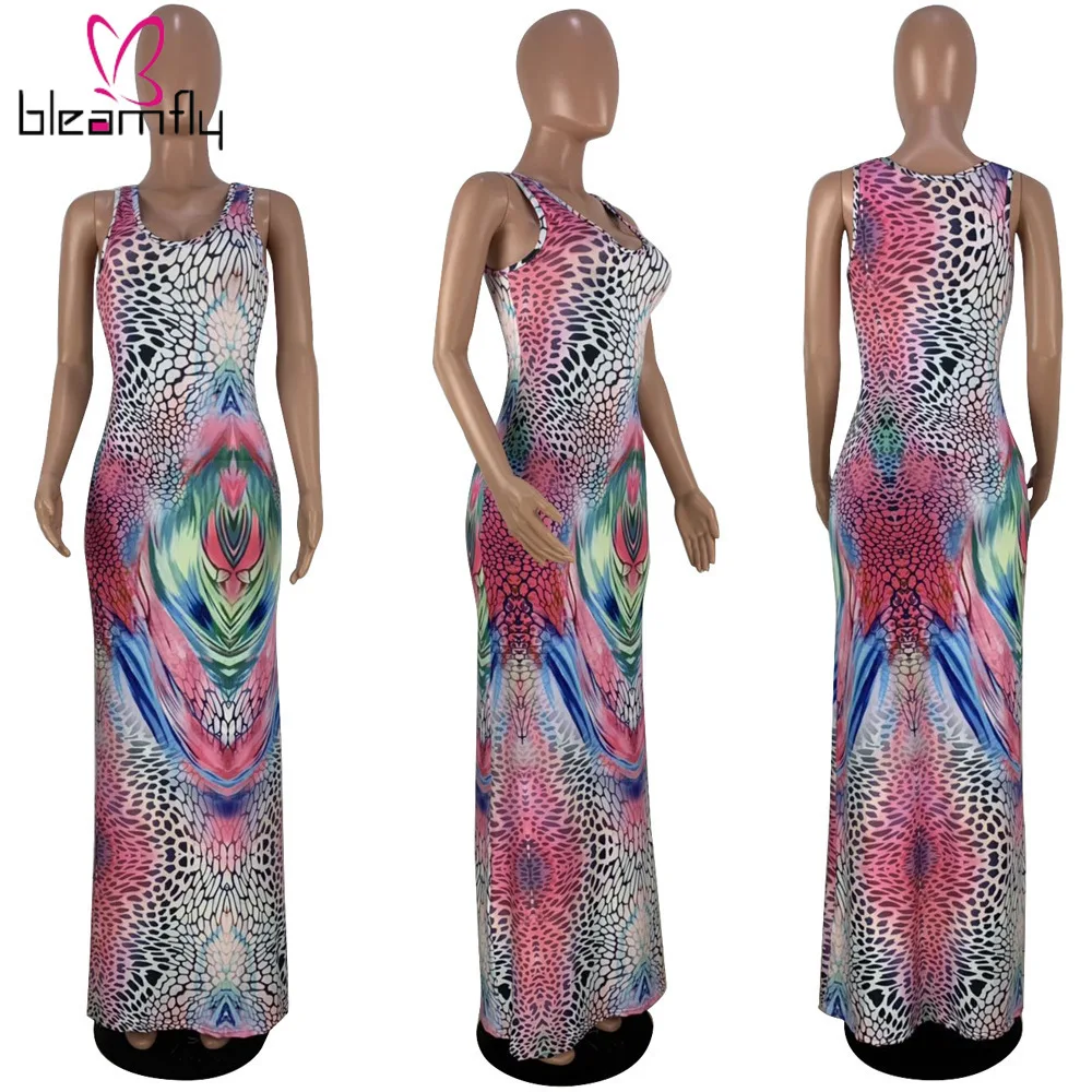 2019 Сексуальные облегающие прямые длинные платья макси со змеиным принтом