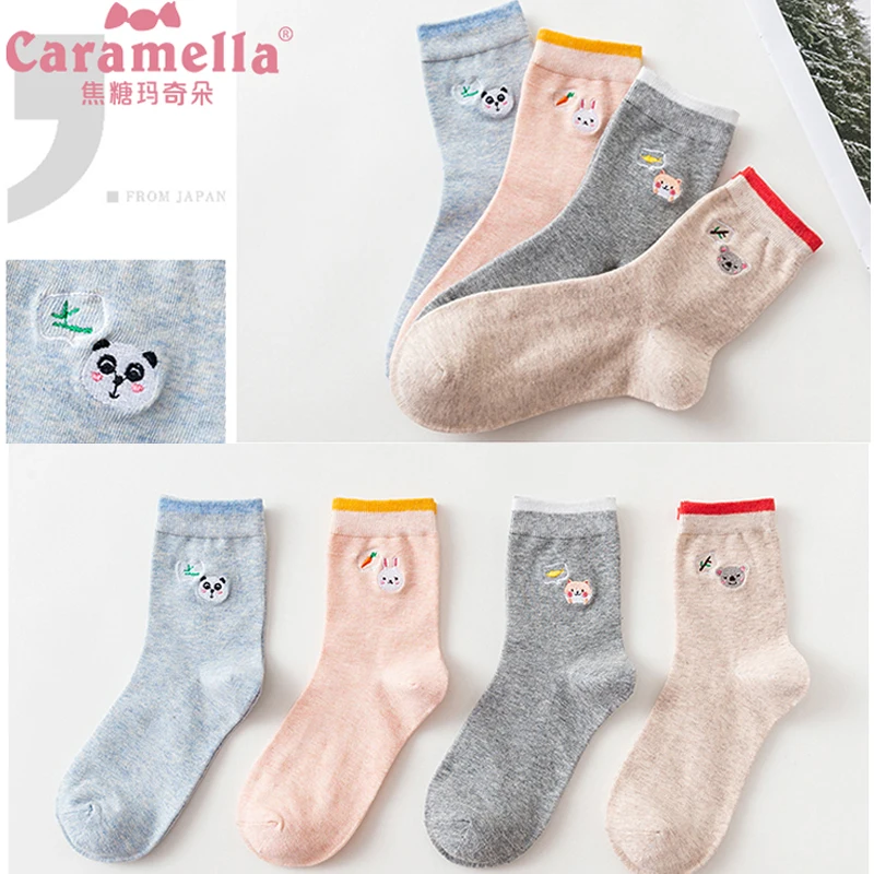 Caramella/4 пар/лот женские носки короткие в китайском стиле милые хлопковые с пандой