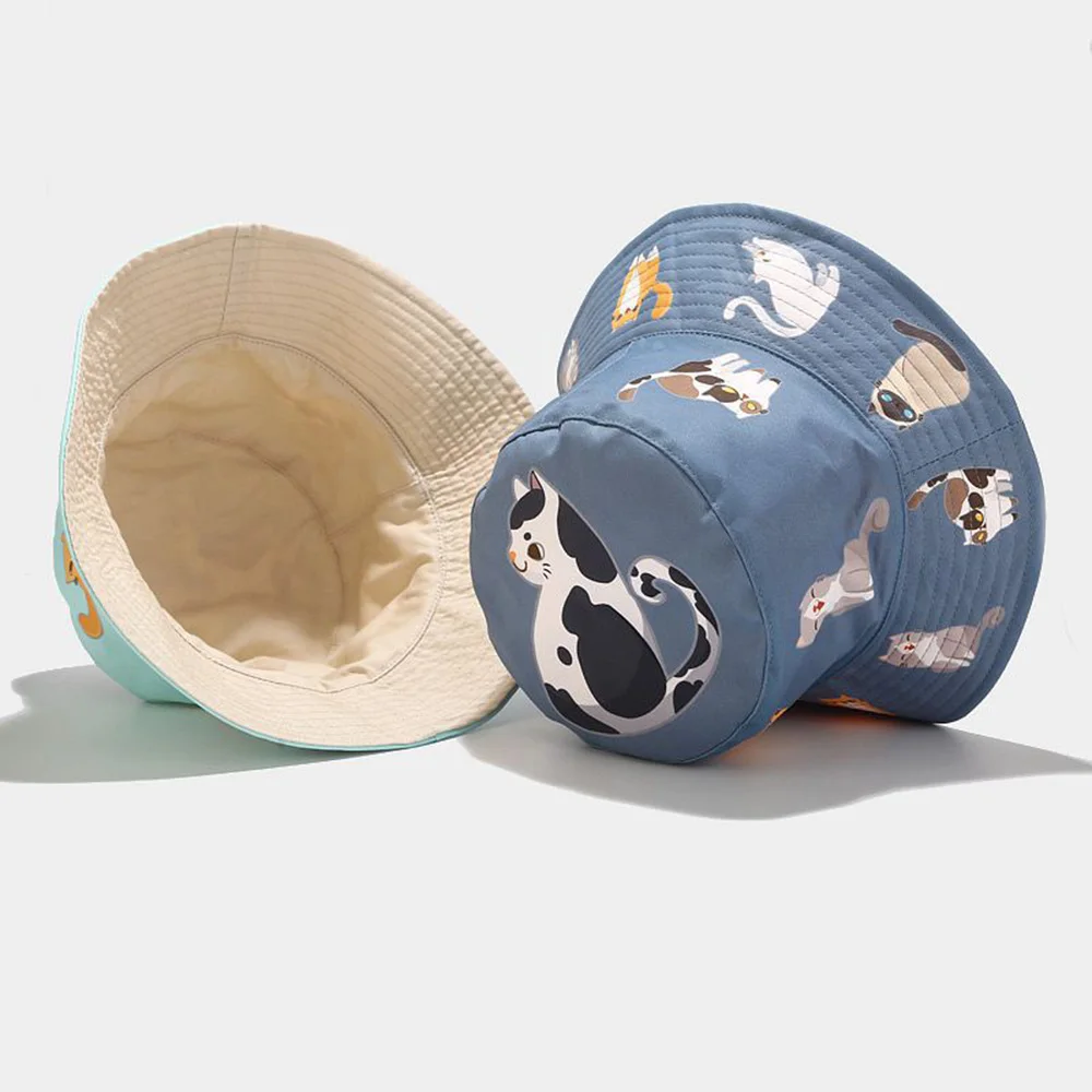 

For girl friend gift Cartoon Cat Bucket Hat For Women Animal Print Fisherman Hat Panama Fishing Bucket Cap Summer Sun Ha