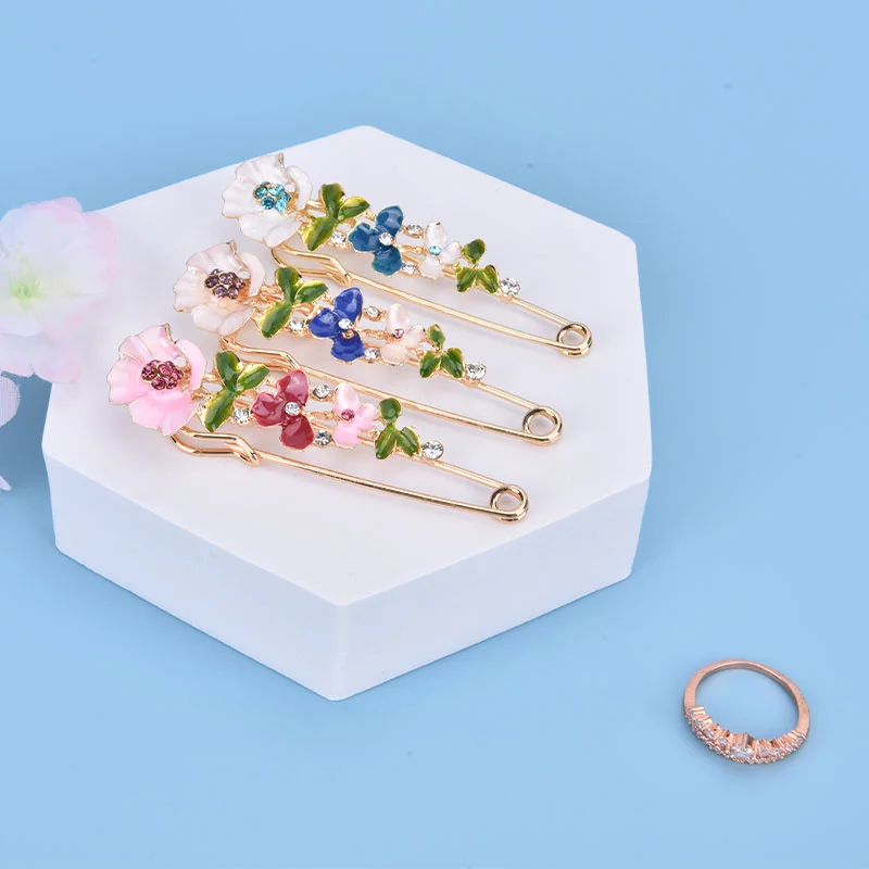 Vintage Elegant Colorful Rhinestone Flower Brooches For Women Plant Brooch Enamel Lapel Pin Cardigan Dress Shirt Accessories