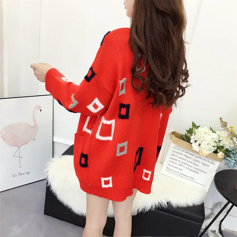 

ATKULLQZ 2019 new loose sweater coat female long section autumn & winter wear Korean fashion wild V-neck sweater cardigan female
