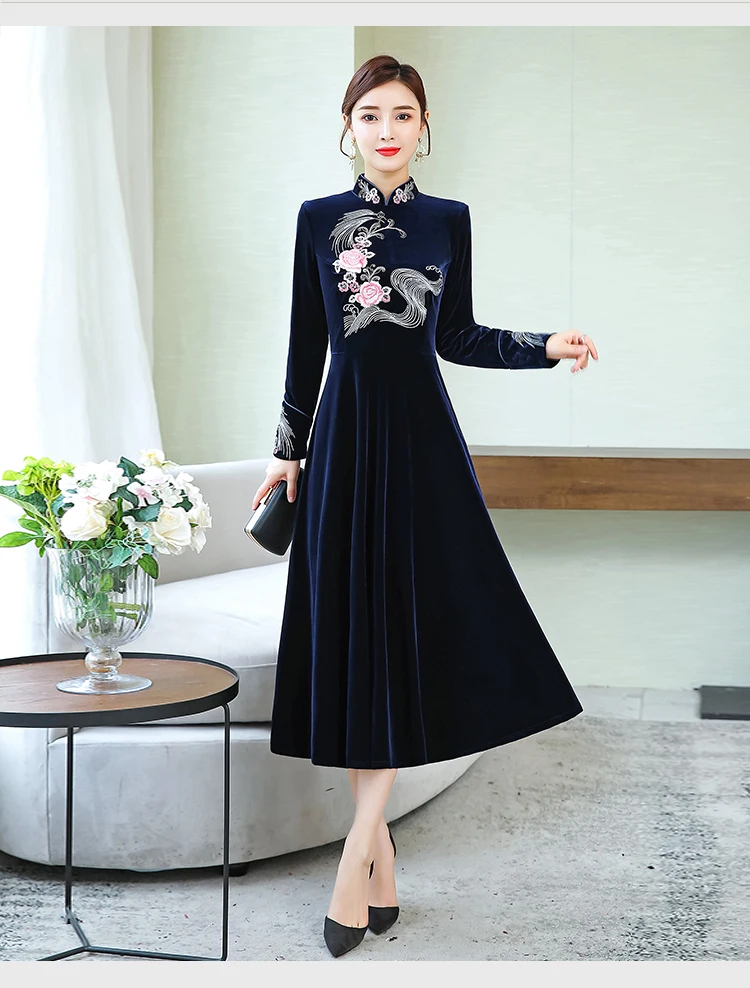 M-XXXXL vrouwen jurk; коллекция года; сезон осень-зима; китайский стиль; Национальный стиль; женский Улучшенный Чонсам; большие размеры
