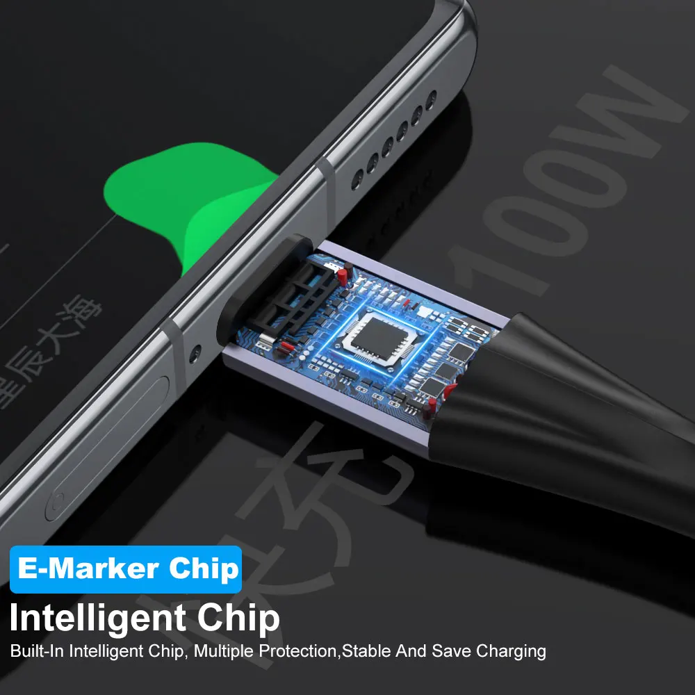 Кабель ELECTOP 100 Вт с USB C на Type PD 5A шнур для быстрой зарядки телефона со светодиодным