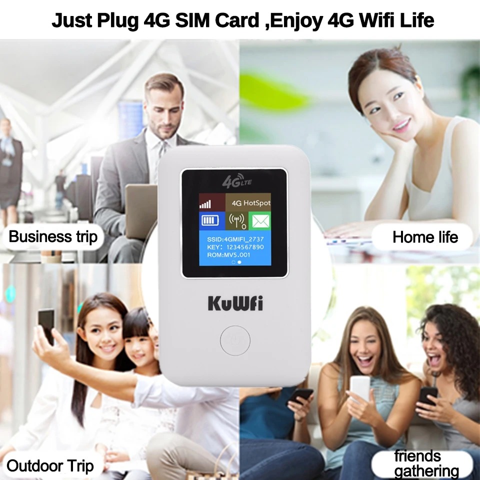 KuWFi Беспроводной Wi-Fi маршрутизатор 4 разблокированными аппарат не привязан к оператору сотовой связи маршрутизатор Портативный карман точку доступа Wi-Fi 4G модем автомобилей Wi-Fi маршрутизатор со слотом для Sim карты