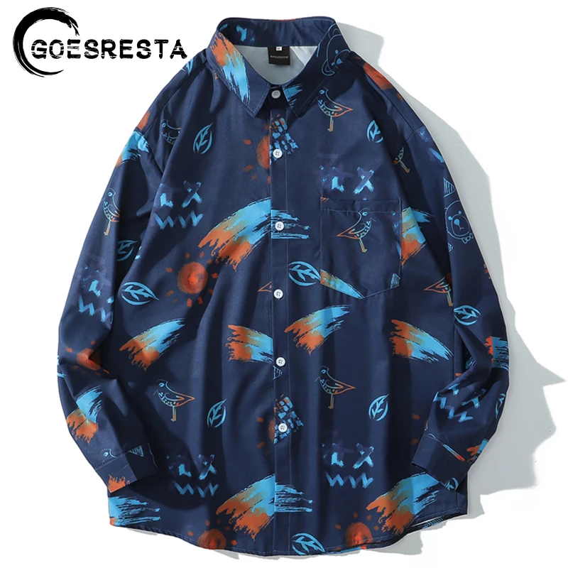 Рубашка мужская оверсайз с принтом граффити уличная одежда в стиле хип хоп