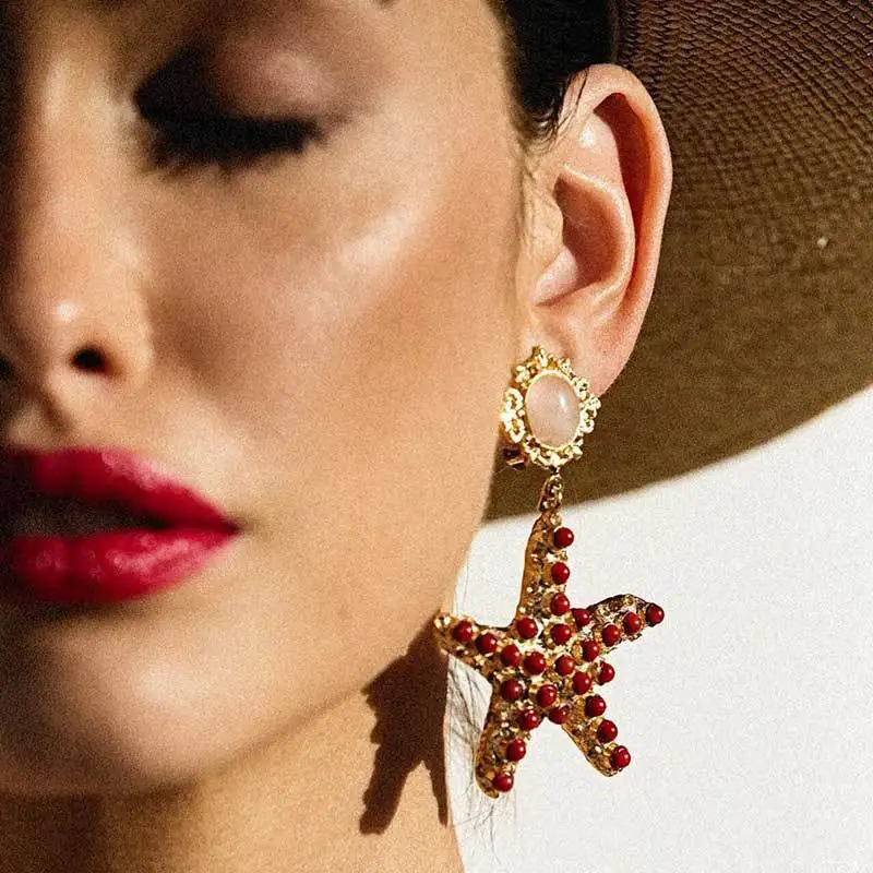 2019 новые богемные красные белые синие Бусины Морская звезда серьги для женщин