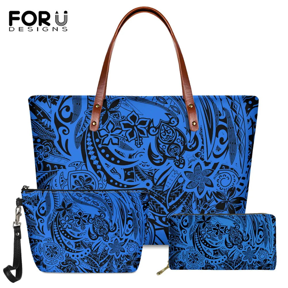 

FORUDESIGNS, винтажный Женский комплект из 3 сумок, Самоа, полинезийский гибискус, черепаха, дизайнерская женская большая сумка через плечо, роско...