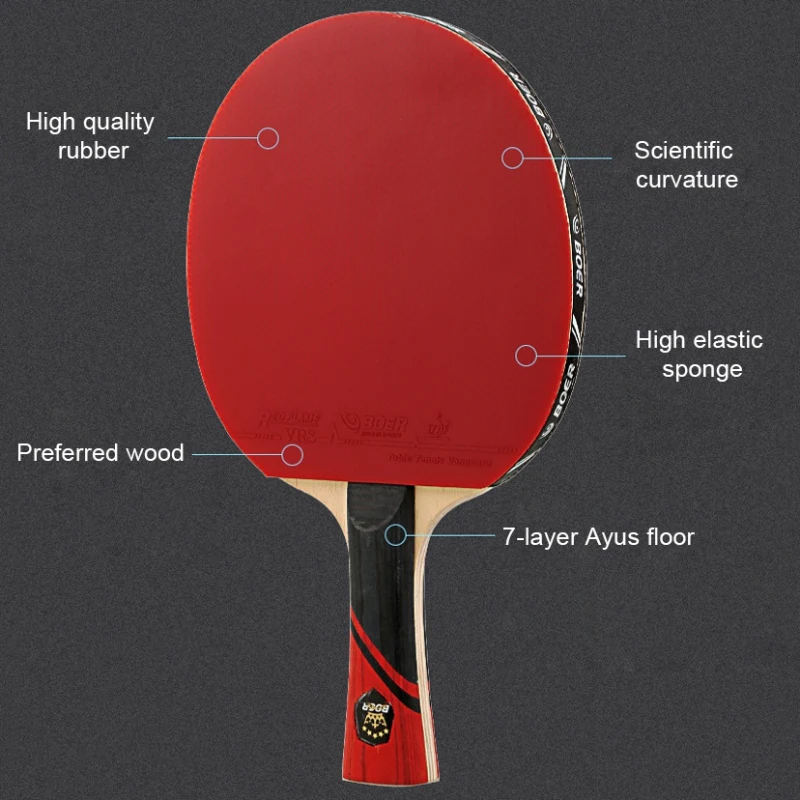 

Cheap Pingpong Racket Tennis HE Rubber Straight/horizontal Grip Table Racket With Case Table Tennis Paddle
