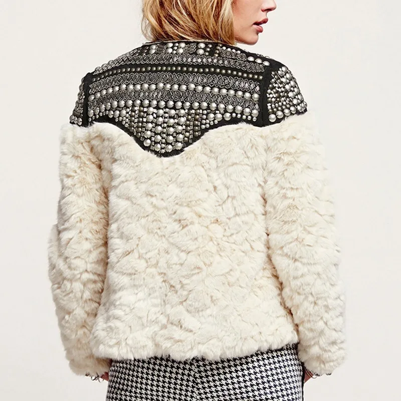 Fleece Rivet Coat For Women Faux Fur Patchwork Long Sleeve Thick Cardigan Female Winter Harajuku New Clothing