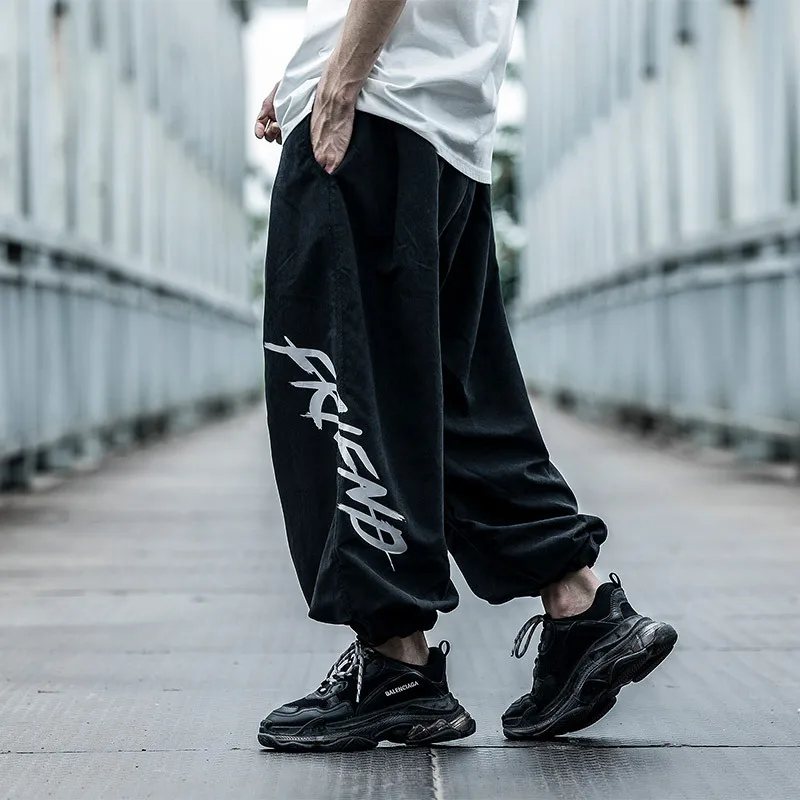 

Korean Style Casual Men Letter Print Pants Harajuku Wide Leg Trousers Loose Sports Slacks Hip Hop Summer Sporty Male Sweatpants