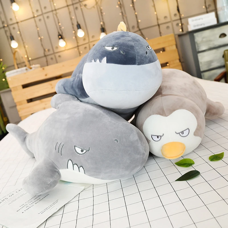

50-100CM large soft marine animal plush toy doll pillow shark seal penguin stuffed toy children's birthday gift home pillow