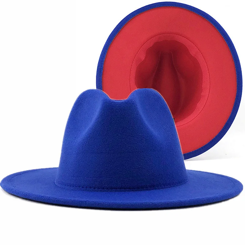 

Women Wool Jazz Fedora Hats Wide-Brimmed Felt Panama Style Ladies Trilby Gambler Fashion Hat Cowboy Party Cap Winter Blue / Red