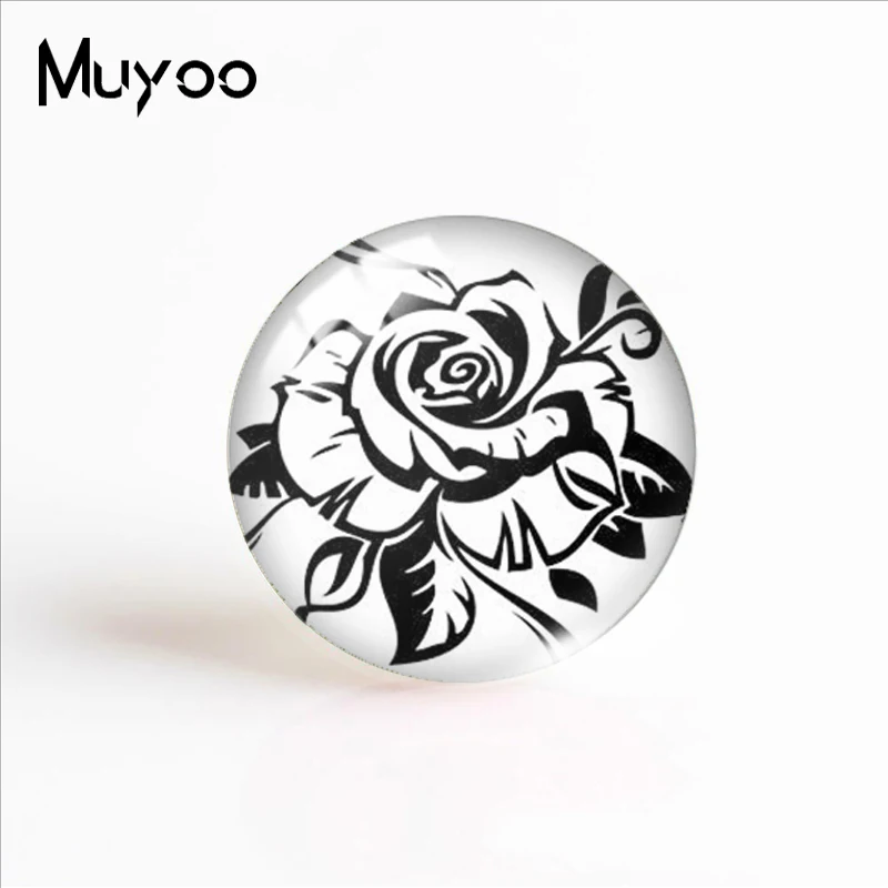Новинка 2019 черный белый цветок фото стеклянный купольный кабошон круглые