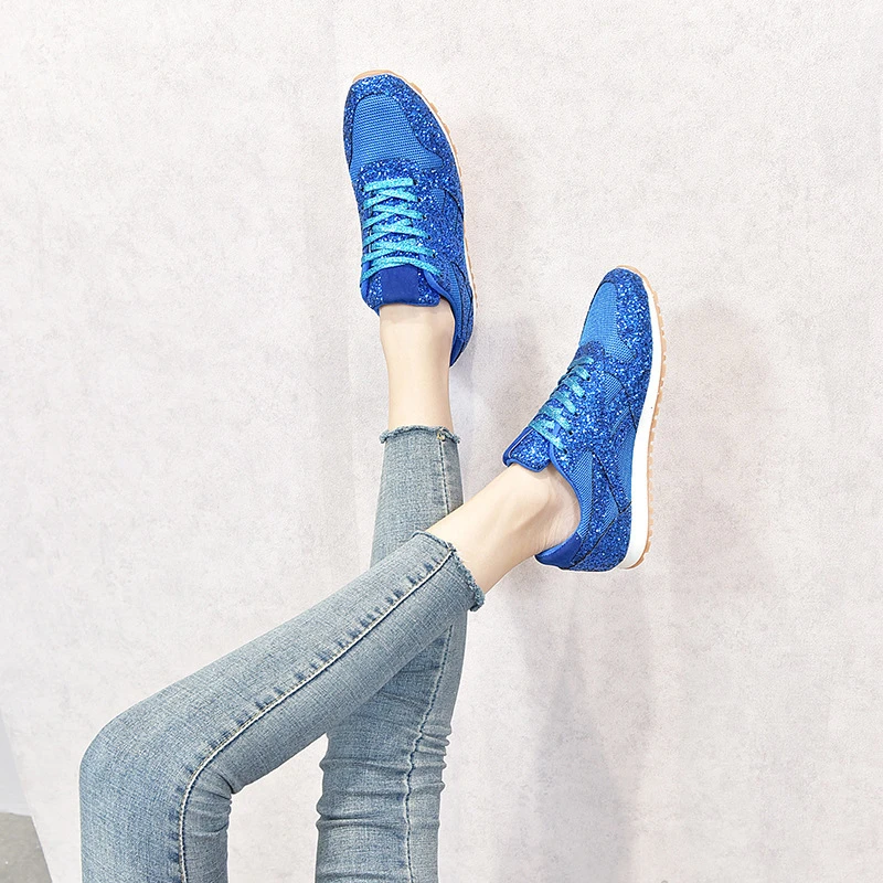 Sequin sports shoes 2020 women large size European American flat bottomed round head casual women's sneakers running | Обувь