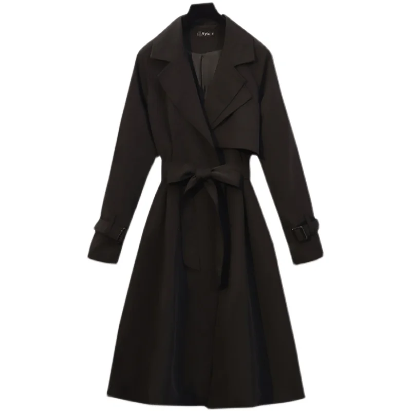 

Casual Lace-up Trench Women Fashion Fall /Autumn Long Sleeves Simple Classic Long Coat Khaki Black Female Midi Windbreaker
