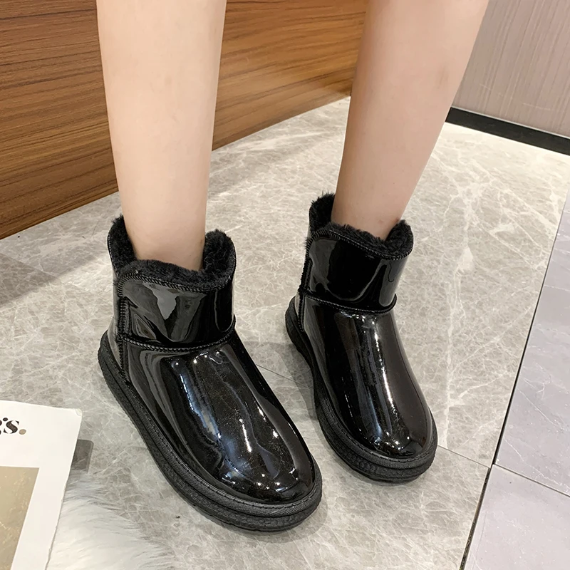 

Boots Women New 2021 Round Toe Winter Footwear Australia Shoes Mid-Calf Rubber Low Snow Mid Calf Padded Ladies Flock Hoof Heels