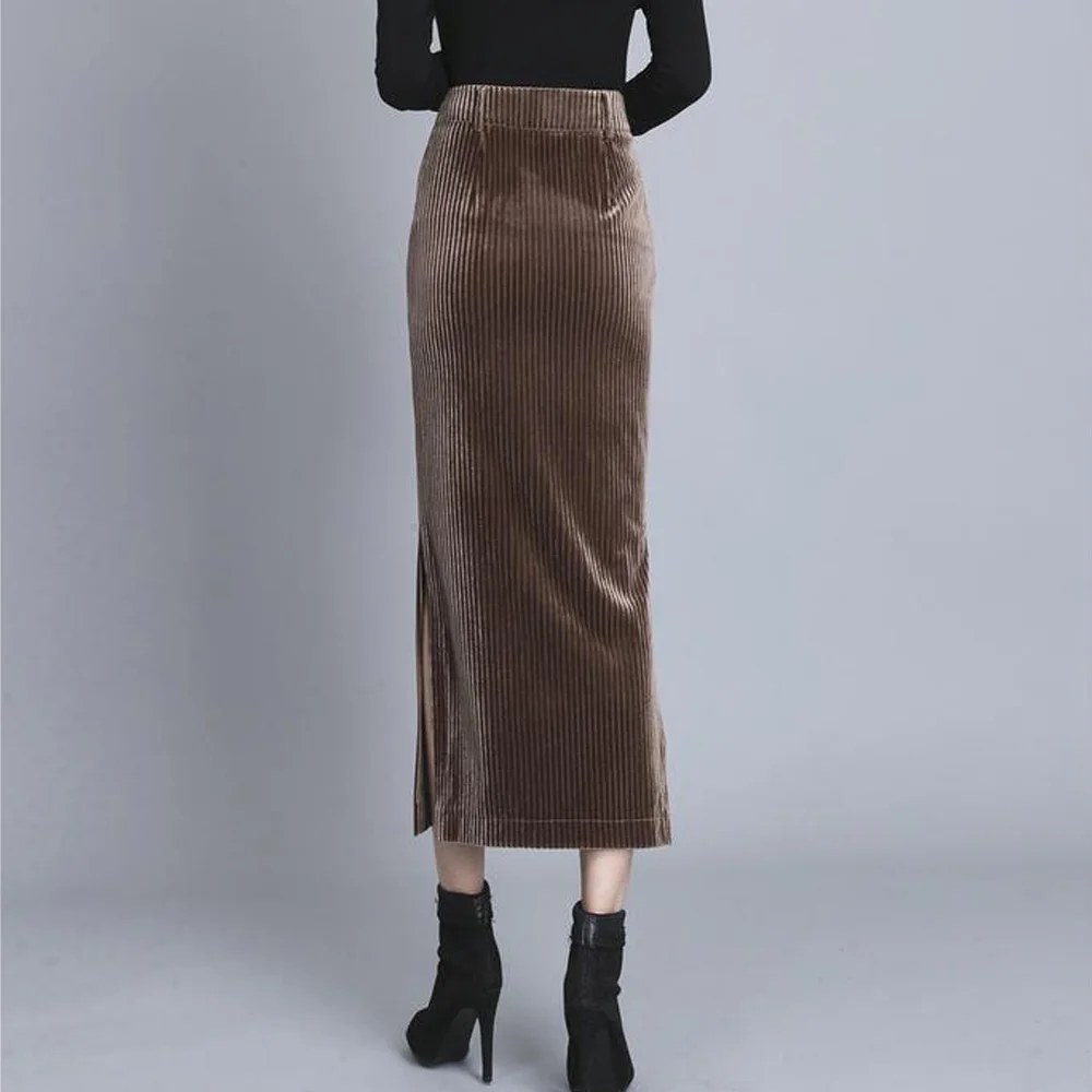 Женская длинная Вельветовая юбка винтажная Сексуальная облегающая до щиколотки