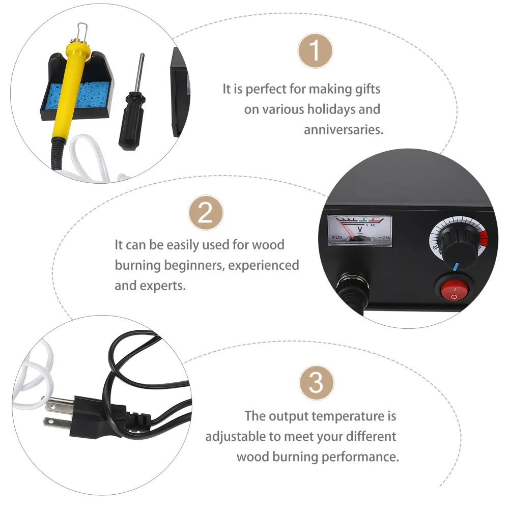 

1 Set Burning Pen Temperature Adjustable Pyrography Wood Burning Tool (US Plug)