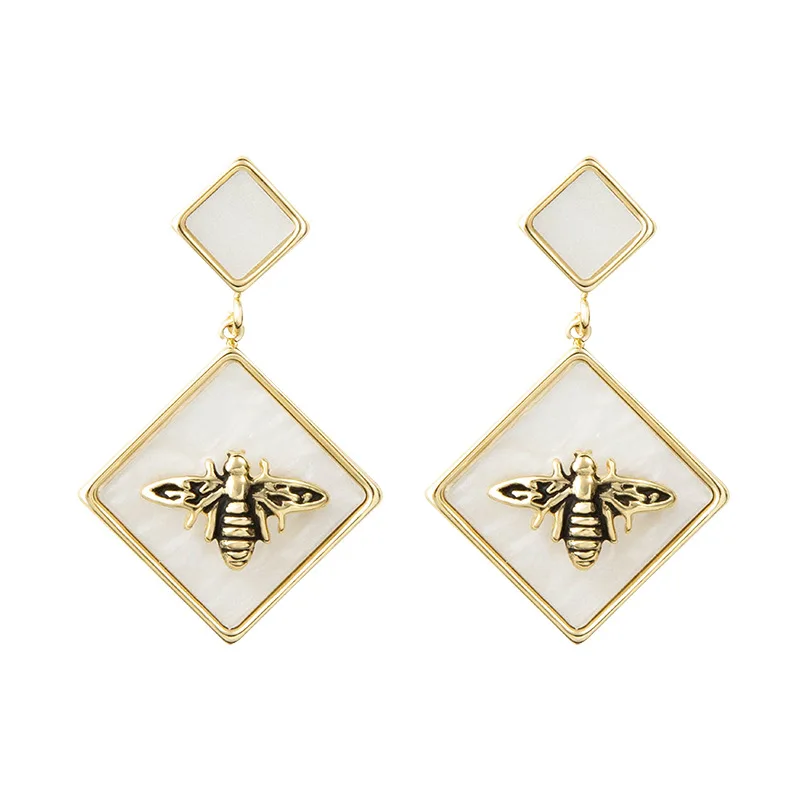 

European and American enamel glaze geometric bee earrings earrings shell handmade design niche fashion female fashion earrin