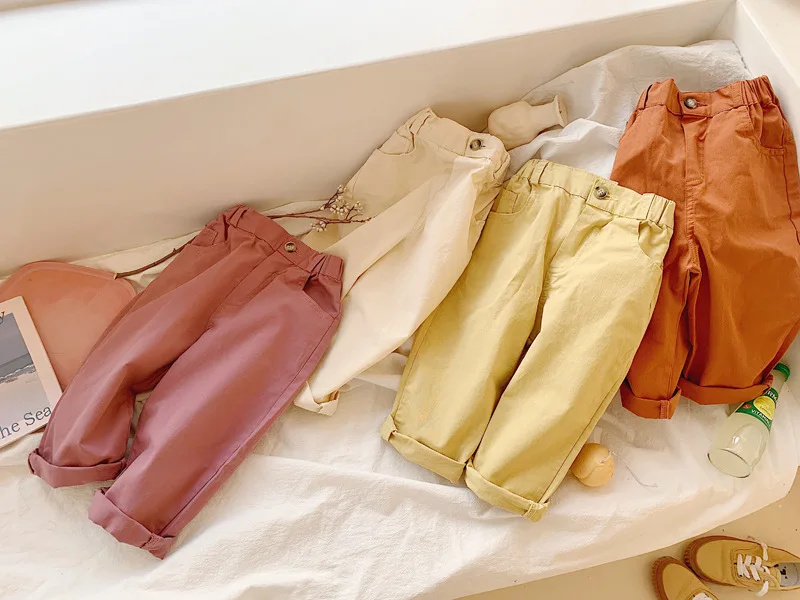 Весенние Брюки для мальчиков и девочек WLG Детские однотонные бежевые желтые