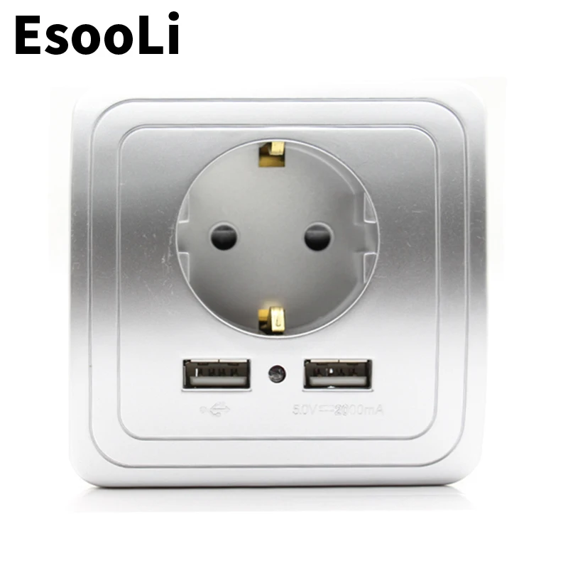 EsooLi серый умный дом двойной USB порт настенное зарядное устройство адаптер для