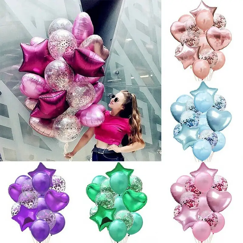 Набор воздушных шаров Preimum из латекса с конфетти звездой сердцем вечерние лентой