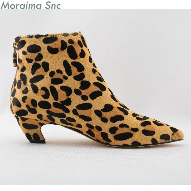 Moraima Snc animal prints short boots leopard ankle boots for women shoes fur med factory sales heels shoes women riding boots