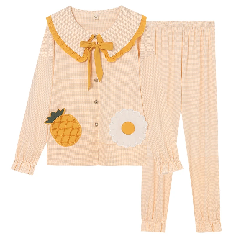 

Autumn Pajamas Women Cotton Pijamas Mujer 2pieces Clothes for Home Women Sleepwear Sweet Princess Style Plus Size Female Pyjamas