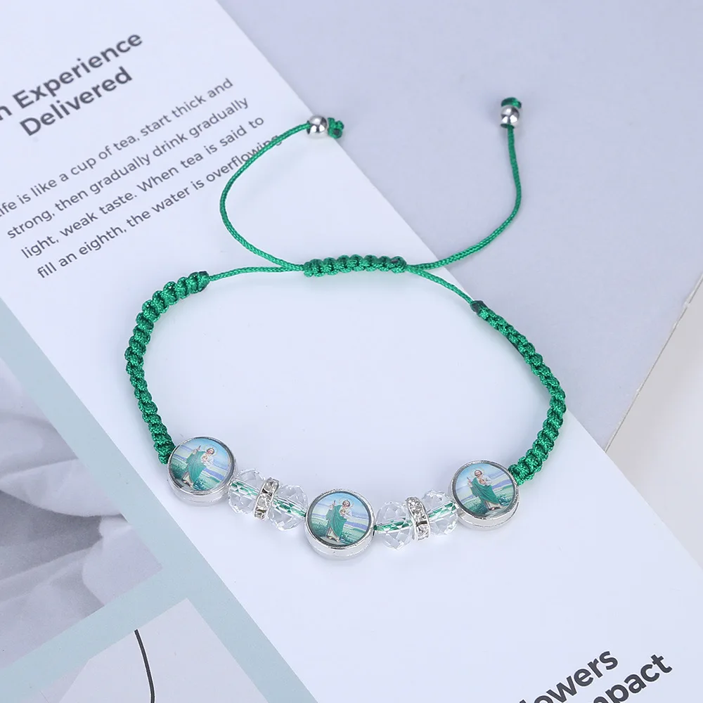 

Handmade Chinese Knot Rope Green Green Holy Father Crystal Religious Bracelet